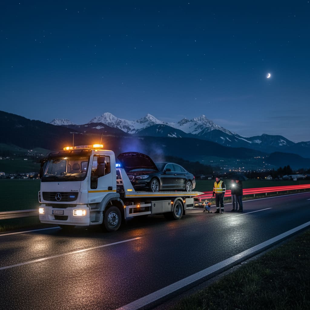 Autobahn Abschleppdienst in der Nacht