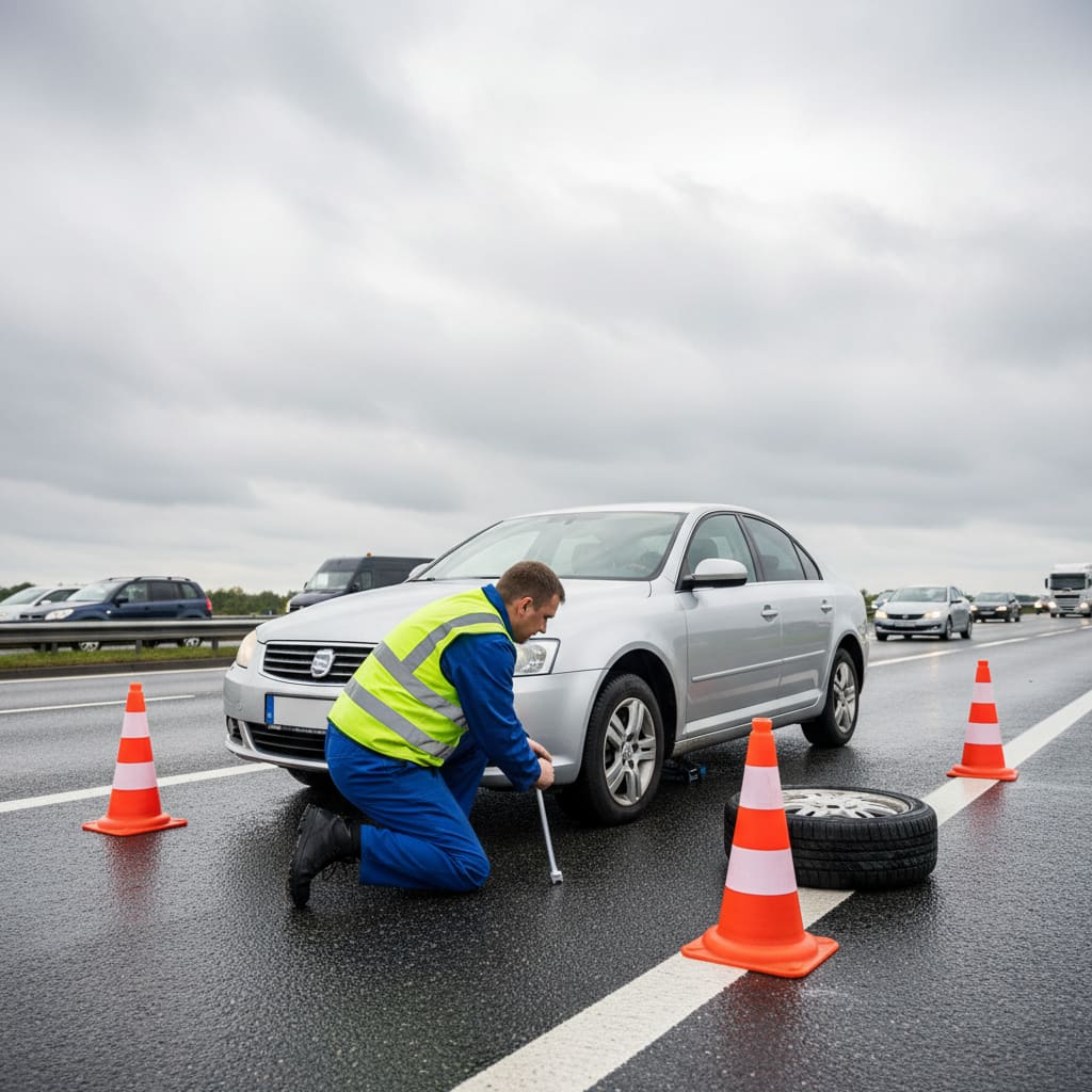 Reifenwechsel am Strassenrand