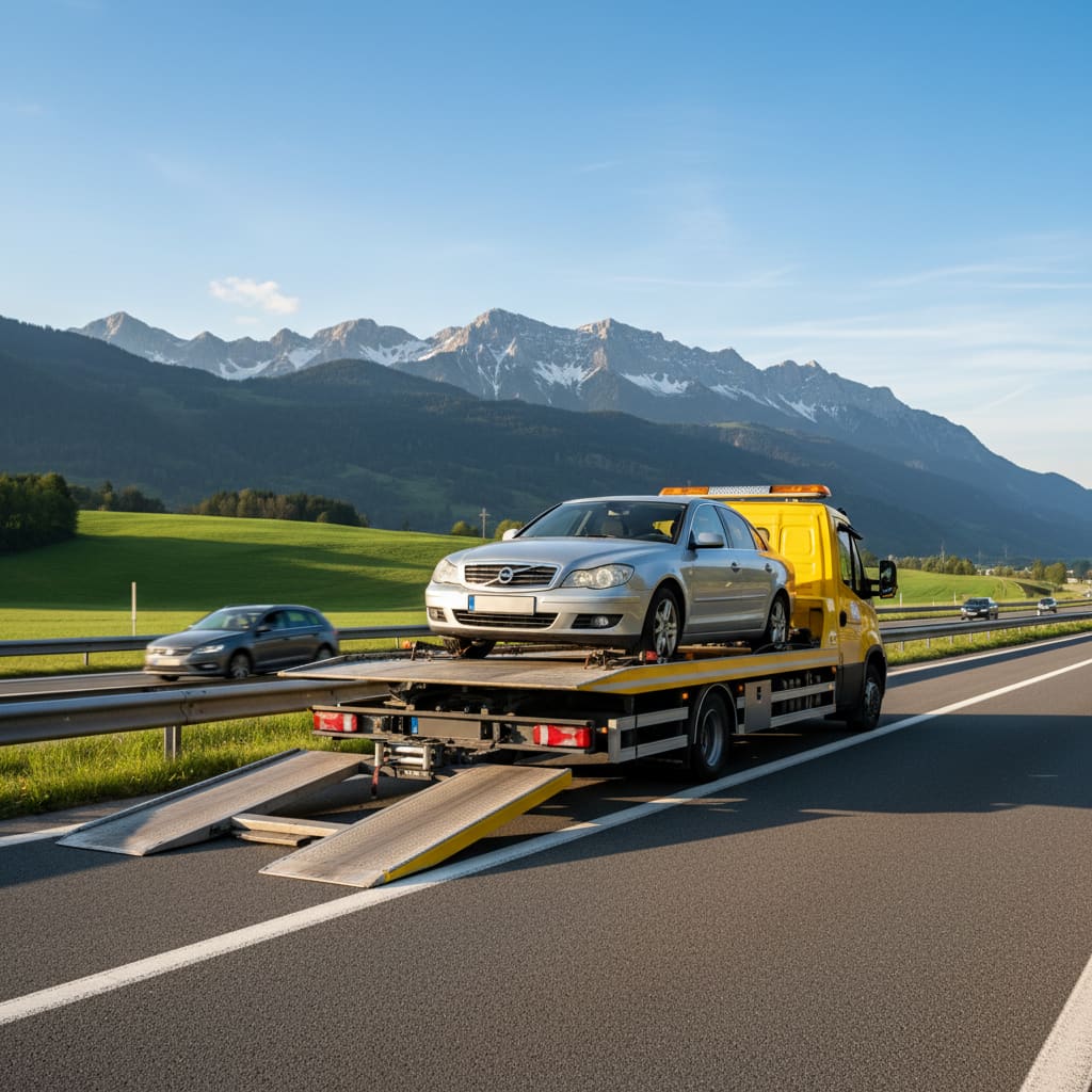 Abschleppdienst auf europäischer Autobahn